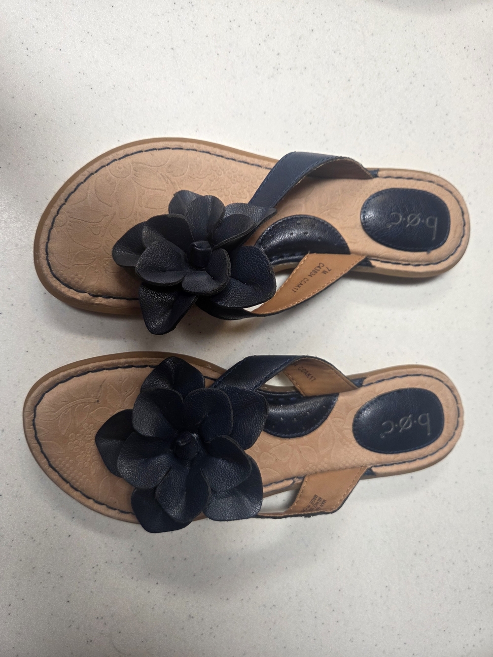 b.o.c. Navy Flower Applique Leather Slide Sandals for Women